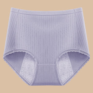 Mutandine da donna a vita alta in maglia tinta unita, traspiranti, antibatteriche, anti-perdita mestruale, taglie forti, eleganti - Product Image 1