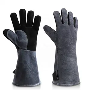 932F Extreme En407 Heat Resistant Camp Fire Retardant Barbecue Grill Kitchen Oven Bbq Black Long Leather Gloves