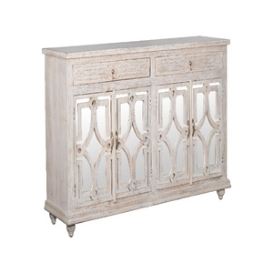 <b>Vintage</b> Solid Wood <b>Sideboard</b> Cabinet with Carved Glass Doors| Distressed WoodenBuffet Cabinet wit Drawers & Storage| Living room - Product Image 4
