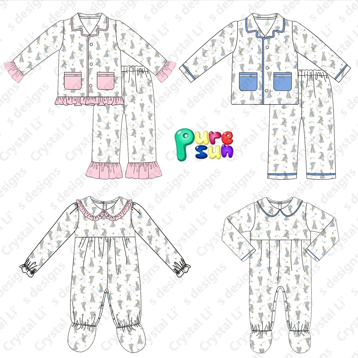 Factory directly boutique wholesale Easter kids sleepwear for girls and boys