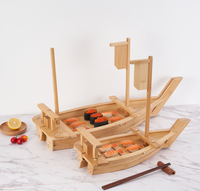 Plateau à sushi ovale en bambou durable de qualité supérieure |   Plateau de présentation professionnel pour sashimi avec glace carbonique pour la présentation de fruits de mer de luxe