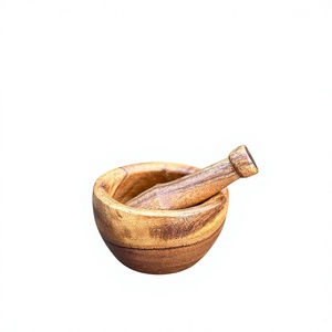 Ensemble mortier et pilon en bois pour épices |   Broyeur d'herbes en bois naturel |   Bol de broyage manuel pour la cuisine - Product Image 5