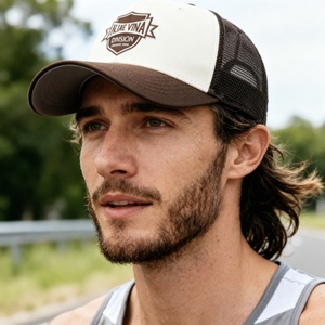 Custom Embroidery Hat Mesh Baseball <b>Cap</b> Two-Tone Brown & White <b>Trucker</b> Hat with Shield Embroidery Breathable Mesh <b>for</b> <b>Men</b> Women - Product Image 5