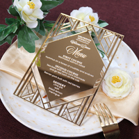 Menu de mariage doré effet miroir, estampage à chaud, Art Déco géométrique, menu de dîner personnalisé, décoration de table pour événement de mariage