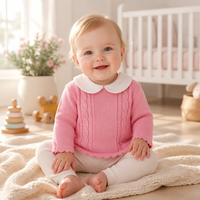 Pull en tricot rose pâle Pinuotu pour bébé, design à volants torsadés, pull-over épais pour nouveau-né, tricoté 100% coton