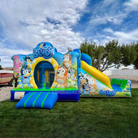 Château gonflable bleu pour enfants avec toboggan, parc de trampoline extérieur pour enfants, château gonflable avec jeu d'obstacles, combo de château gonflable