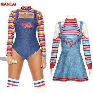 Costume <span class=keywords><strong>de</strong></span> personnage <span class=keywords><strong>de</strong></span> film pour femmes, combinaison <span class=keywords><strong>de</strong></span> poupée <span class=keywords><strong>Chucky</strong></span>, ensemble <span class=keywords><strong>de</strong></span> costumes d'Halloween pour femmes, poupée tueuse effrayante <span class=keywords><strong>de</strong></span> cauchemar - Product Image 1