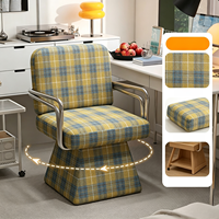 Fauteuil pivotant à 360 degrés avec structure en métal chromé et coussin en tissu à carreaux pour la maison, le bureau, le salon, la chambre à coucher, le bureau d'étude