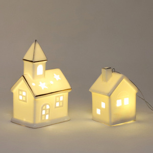 Colgante de mesa con luz led blanca pequeña personalizada, decoración artesanal de cerámica para el <span class=keywords><strong>hogar</strong></span>, <span class=keywords><strong>hogar</strong></span>, pueblo de Navidad - Product Image 2