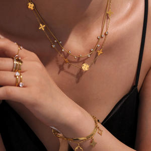 Collier empilable en zircon ajouré avec trèfle à quatre feuilles porte-bonheur pour femme avec placage en or 18 carats Colorfast - Product Image 2