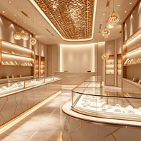 Vitrine de présentation de bijoux de luxe en métal doré, comptoir en verre pour bijouterie en marbre