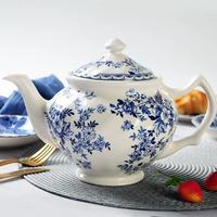 Service à thé et café Yanjun Jiangxi en porcelaine fine, motif floral bleu et blanc, théière, tasses, soucoupes, crèmeuse, sucrier, décoration d'intérieur, cadeau