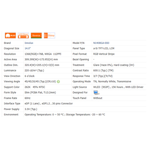 600:1 N140BGA-E54/EB4/EB3/EB2 250Cd/<span class=keywords><strong>m</strong></span> 非触摸 16:9 IPS HDR Mini LED 14.0 英寸液晶屏模块 1366x768 WLED 全新笔记本电脑 - Product Image 6