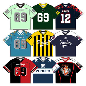 Camiseta de Fútbol Retro de Malla de Poliéster de Alta Calidad Personalizada OEM, Camiseta Holgada de Estilo Cuadrado, Camiseta Corta de Estilo Urbano, Jersey de Fútbol Americano - Product Image 1