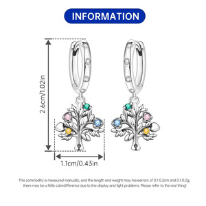 Boucles d'oreilles en laiton en forme d'arbre généalogique avec pierres de zircon colorées, un cadeau parfait pour un anniversaire ou un anniversaire de mariage pour les filles - Product Image 2