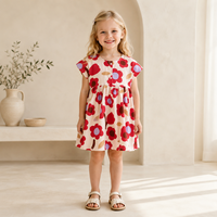 Robe à imprimé floral pour filles, boutonnée sur le devant, manches courtes, coupe trapèze, robe d'été décontractée pour fête, vente en gros OEM