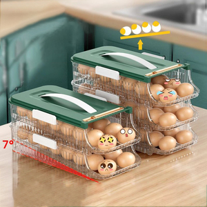 DS1863 Transparent Drawer Container Plastic Eggs Basket Container Dispenser Organizer Automatic Slide Eggs Storage Box