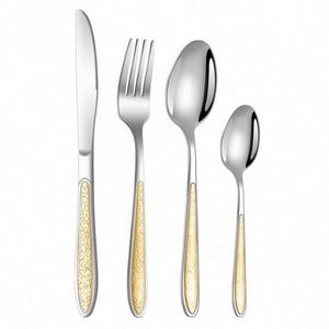 Juego de Cubiertos de Acero Inoxidable con Mango Dorado, Cuchillos, Tenedores y Cucharas para Fiestas o Bodas - Product Image 1