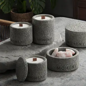 Huisdecoratie Luxe Best Verkopende Handgemaakte Cement Groothandel Houten Wick Geurkaars Voor Bruiloft