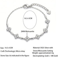 Echtes Moissanit-Blumen-Glücksklee-Armband, Trendiges Feines 925 Sterling Silber Versilbertes Schmuckstück für Geschenk und Party