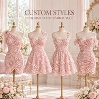 Mini-robe personnalisée pour femme en dentelle et maille, broderie florale, ornements de sequins, col licou, buste froncé, coupe trapèze