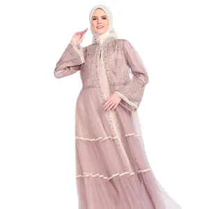 设计刺绣开衫女性伊斯兰服装开斋节谦虚迪拜阿巴亚女孩和服