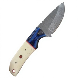 Cuchillo de caza y camping de hoja fija con punta de caída, de acero de Damasco forjado, con mango de madera Pakka azul, 3 años de garantía, personalizable DIY - Product Image 1