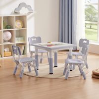 Ensemble table et chaises 60*60cm, mobilier de garderie pour enfants, bureau d'étude en bois avec plateau à graffiter, hauteur réglable, 1 table et 4 chaises