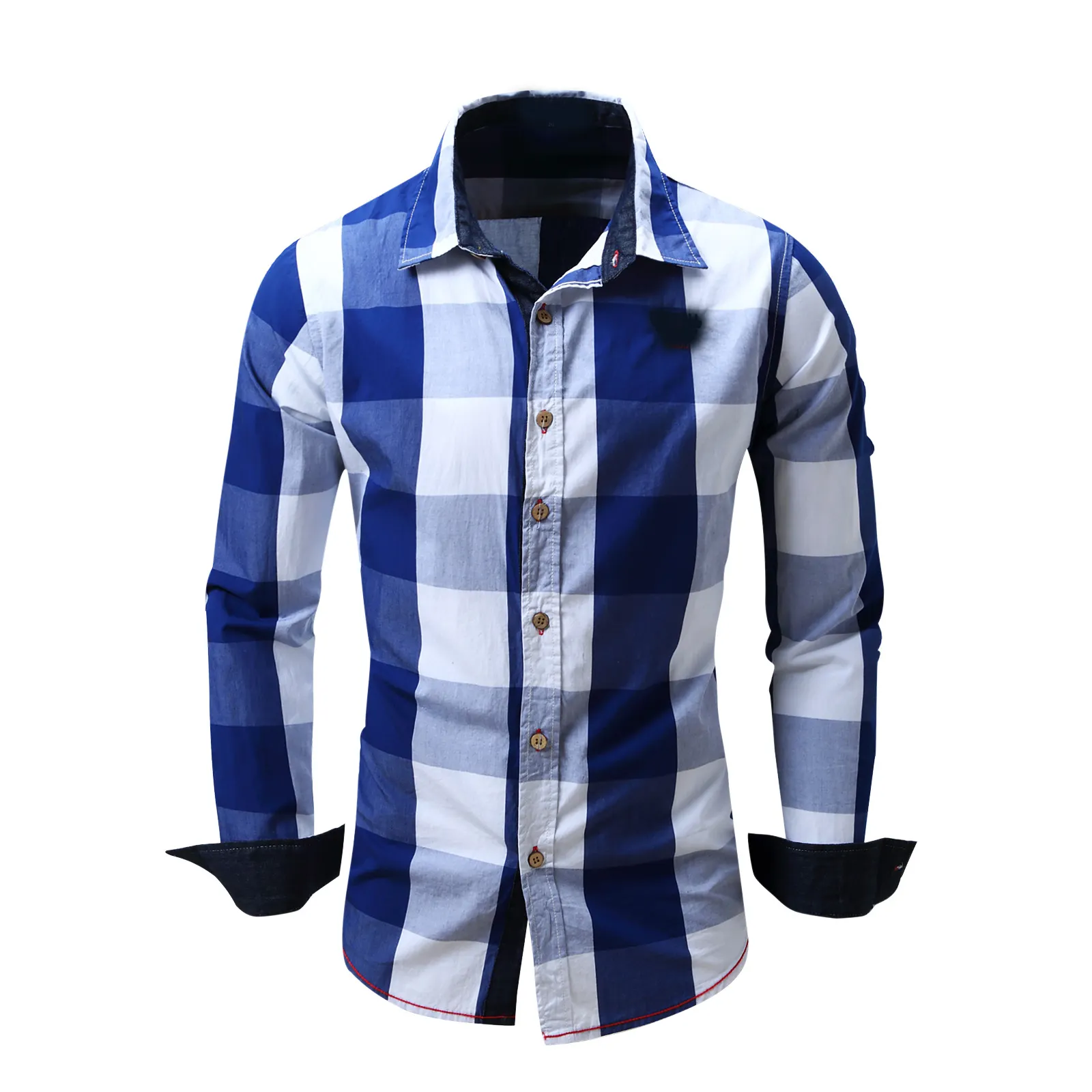 Designer shirts for men brand casual dress oversized cotton long sleeve fancy slim fit formal check plaid shirts men