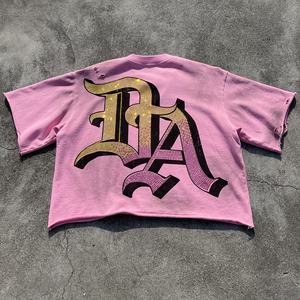 T-shirt court oversize streetwear de haute qualité avec strass de créateur, délavé à l'acide et effet vieilli, par le fabricant de t-shirts graphiques - Product Image 2