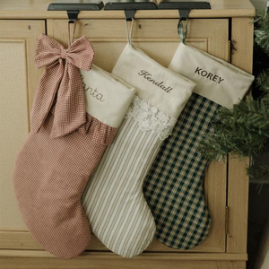 Calza di <span class=keywords><strong>Natale</strong></span> Rustica Personalizzata in Gingham Stile Fattoria, Calze in Tela a Righe con Bordo in Pizzo e Volant, Decorazione Vintage per le Feste, Articolo di Grande Successo - Product Image 2