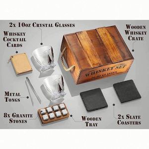 Coffret Cadeau Personnalisé avec Logo : Pierres à Whisky en Granit, Verres à Bourbon et à Vin, Verres à Shot de Whisky pour Hommes, Boîte en Bois et Cadeaux Associés - Product Image 3