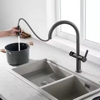 Robinet de cuisine moderne en acier inoxydable à poignée unique avec douchette extractible et affichage numérique LED de la température - Vente en gros