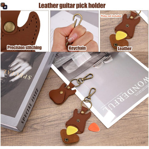 Porta púas de guitarra en stock, caja de púas de guitarra de cuero PU, funda para púas de bajo folk, llavero con forma de púa de guitarra - Product Image 5