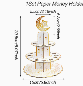 DAMAI Eid Mubarak Porte-argent en papier imprimé double face Or Blanc Lune Étoile, Décoration de table pour le Festival du Ramadan et les fêtes - Product Image 5