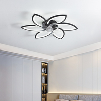 Ventilateur de plafond commercial moderne avec télécommande, moteur AC/DC, 3 vitesses, intensité variable, forme de fleur en acrylique, source LED, pour hôtels
