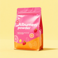 Imprimé personnalisé finition brillante colorée impression complète 500G 1KG 2KG pochette à fond plat avec fermeture éclair refermable pour la poudre d'albumen