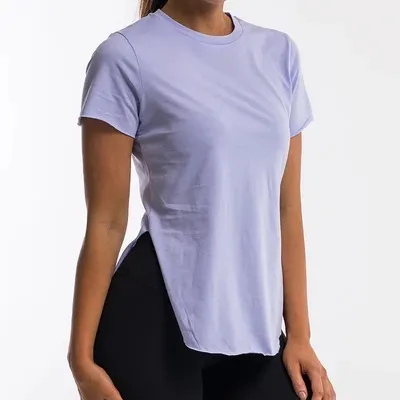 Camiseta holgada deportiva para mujer, camiseta transpirable personalizada con fondo dividido para Yoga y Fitness