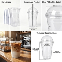 Gobelet jetable en PET de qualité alimentaire de 16 oz avec couvercle en dôme de 98 mm, logo imprimé pour les boissons froides, les smoothies et le thé au lait