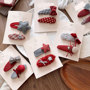 Ensemble de pinces à cheveux MIO série rouge, pinces à cheveux en tissu à nœud pour filles, accessoires pour cheveux pour enfants, 2 pièces/ensemble, pinces latérales en forme de cœur et d'étoile faites à la main - Product Image 2