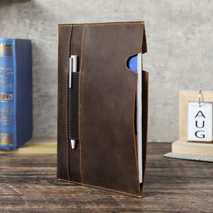 Funda de Cuero Delgada y Minimalista para Cuaderno A5, Hecha a Mano, Funda de Cuero Vintage Personalizada para Diario, Biblia, Libro - Product Image 1