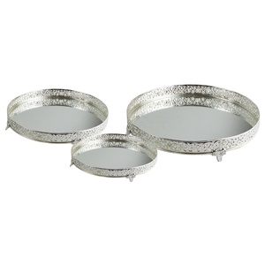 Plateau miroir de finition plaqué argent plaqué or, Design arrondi en forme, présentoir de bijoux élégants, plateau à bibelot avec plateau de service en verre - Product Image 2