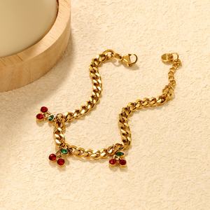 Fashion Summer Cuban Link <b>Bracelet</b> 18K Gold Plated Stainless Steel Waterproof Jewelry Geometric <b>Charms</b> Chain Cherry <b>Bracelet</b> - Product Image 4