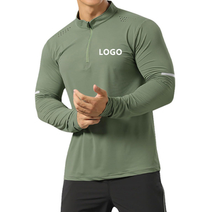 Pull-over de golf sport coupe sèche surdimensionné avec fermeture à glissière quart avec logo Tissu tricoté décontracté à motif solide pour hommes - Product Image 1