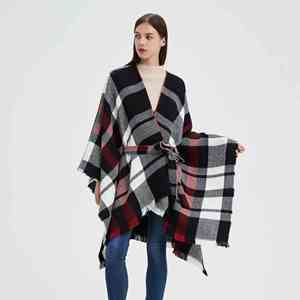 BESTELLA Écharpe élégante en acrylique à carreaux de qualité supérieure avec ceinture, nouvelle collection, chaude toutes saisons, idéale pour l'hiver, cape, manteau - Product Image 6