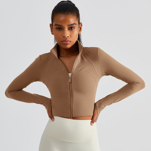 Chaquetas de Yoga de manga larga para <span class=keywords><strong>mujer</strong></span> FLW, Camiseta deportiva transpirable y ligera para correr, entrenamiento, gimnasio, Fitness, ropa deportiva - Product Image 2