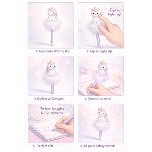 Stylo bille en plastique 0,7 mm avec plume bleue et éclairage LED, motif chiot mignon, idéal pour les cadeaux de fête pour enfants - Product Image 6