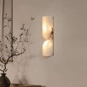 Lámpara de Pared Moderna Minimalista de Mármol, Pantalla Cilíndrica Beige, Fuente de Luz LED, Montada en la Pared para Sala de Estar - Product Image 4