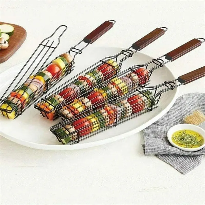 2023 Hot Sale Picnic Nonstick Barbecue Basket Skewers Outdoor Kabob Grilling Baskets for BBQ