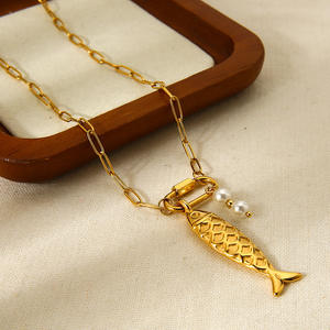 Collana con ciondolo per pesci di perle 2025 alla moda collana a catena con serpente collana in acciaio inossidabile placcato oro 18K gioielli impermeabili - Product Image 2